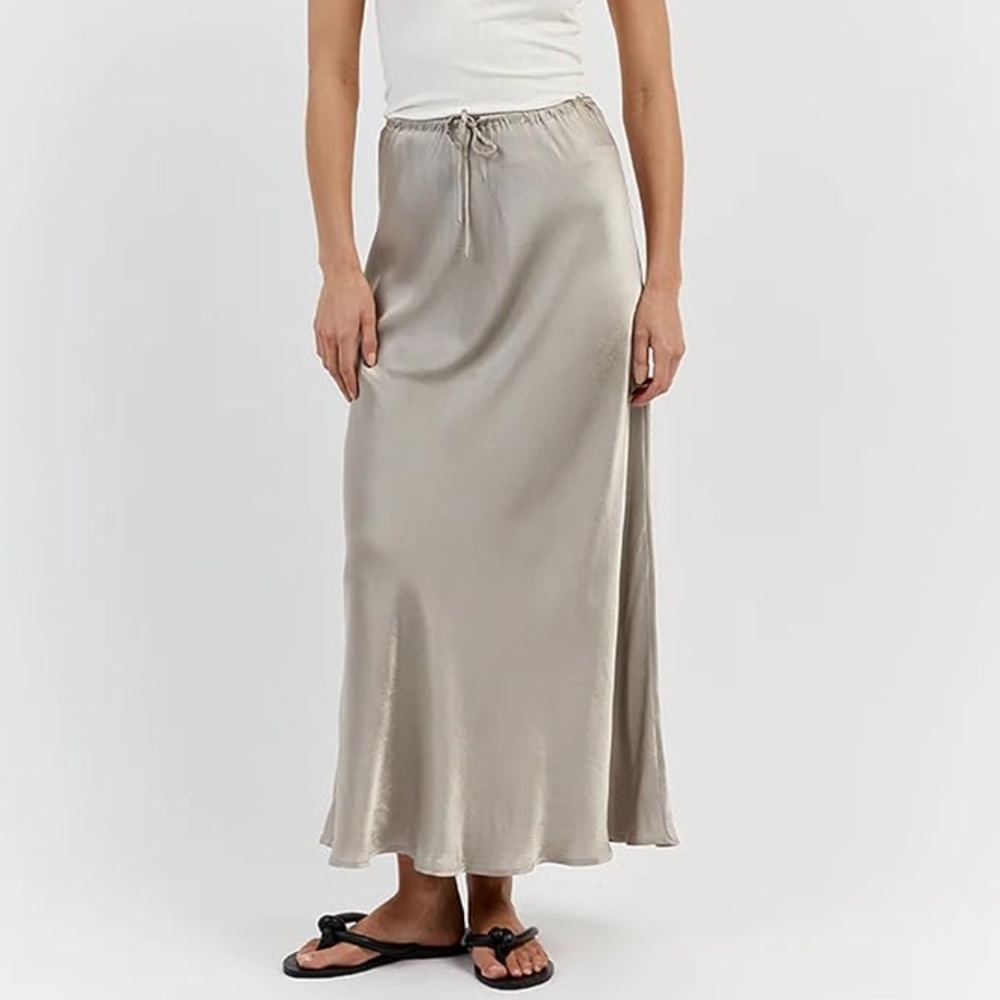 DISSH BOBBY PEWTER SATIN BIAS CUT SKIRT - size 8